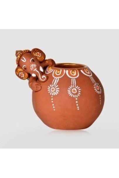 Handpainted Baby Ganesha Rolling On The Matki - Ganesha